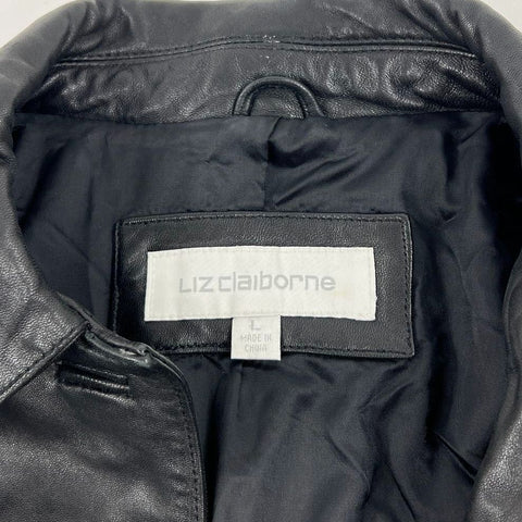 Vintage Y2K Liz Claiborne Black Leather Button Front Car Coat Jacket Women's L