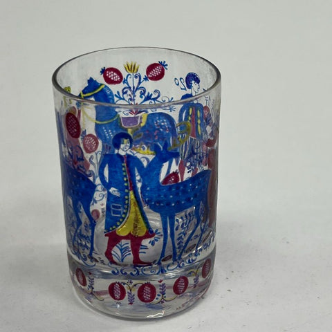 Alfred Taube Folk Art Rocks Glasses Set of 5 Red Blue Yellow Vintage MCM