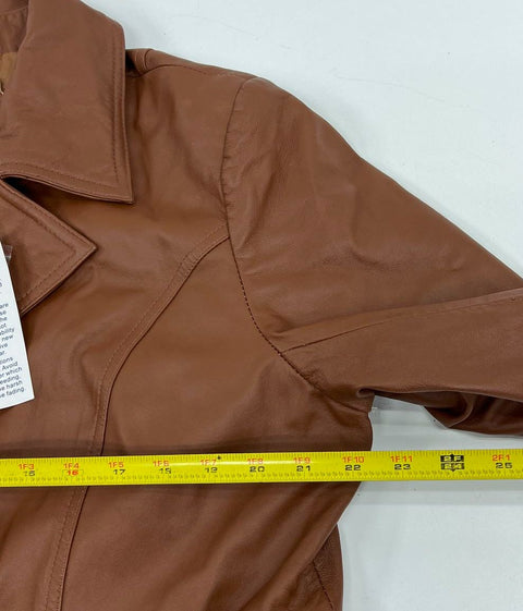 Centigrade Brown Leather Long Trench Coat Jacket Women's XL NWT