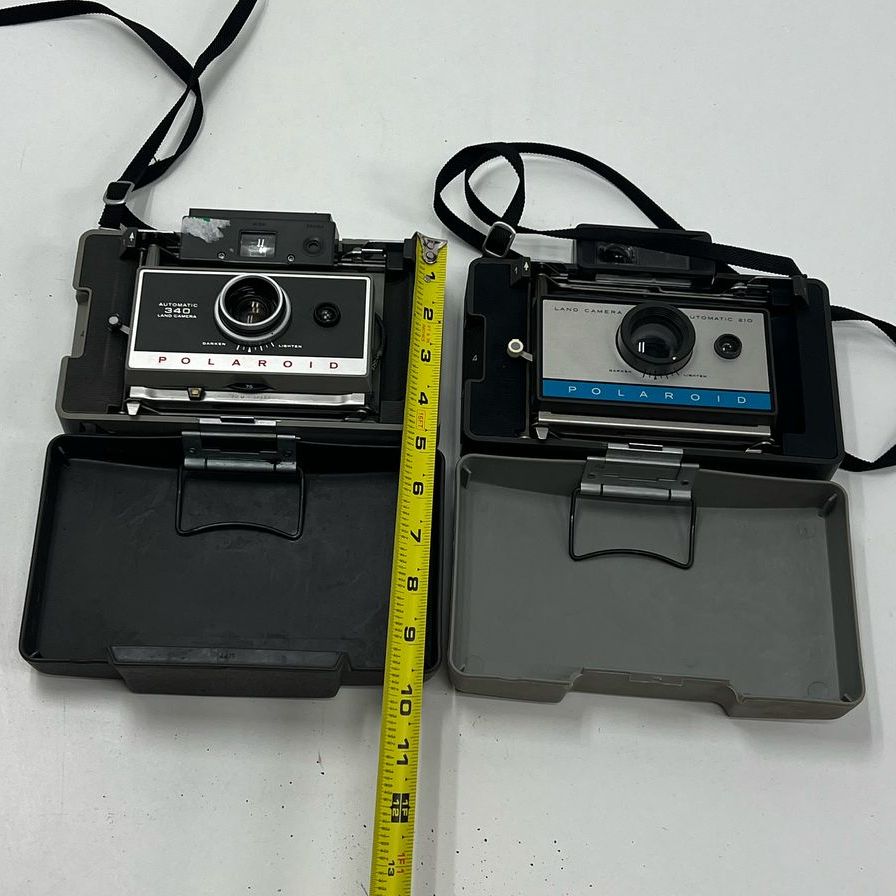 Lot of Two Vintage Polaroid Cameras Land Camera 340 210 Foldable Case Strap