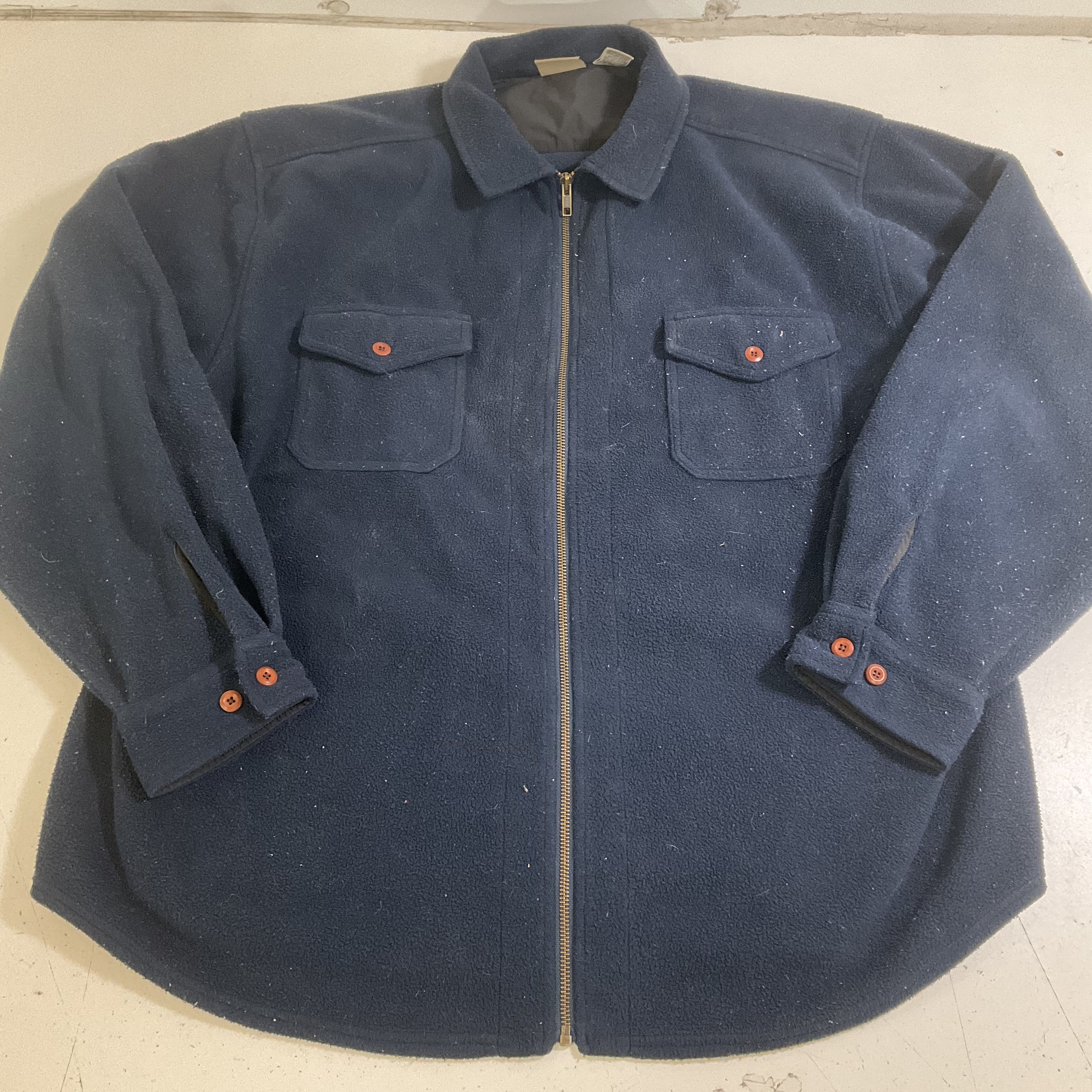 Vintage 90s LL Bean Fleece Full Zip Shirt Jacket Navy Blue Men's XL
