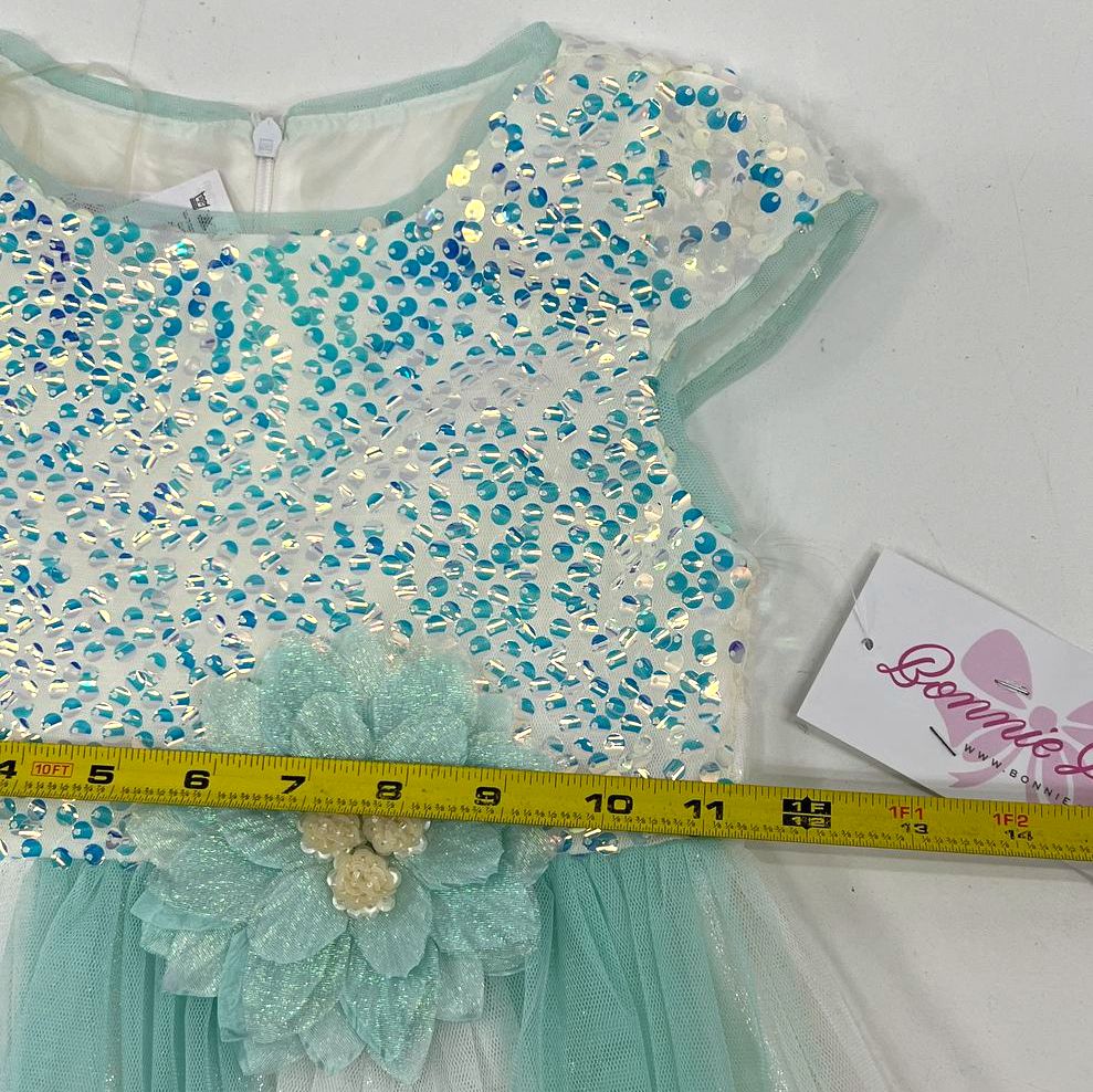 Bonnie Jean Girls Sequin Tulle Party Pageant Dress Aqua White Size 6 NWT