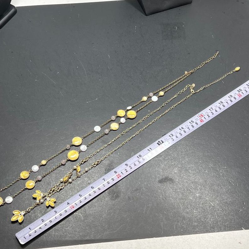 2 Lia Sophia Yellow Petals & Circles Chain Necklaces