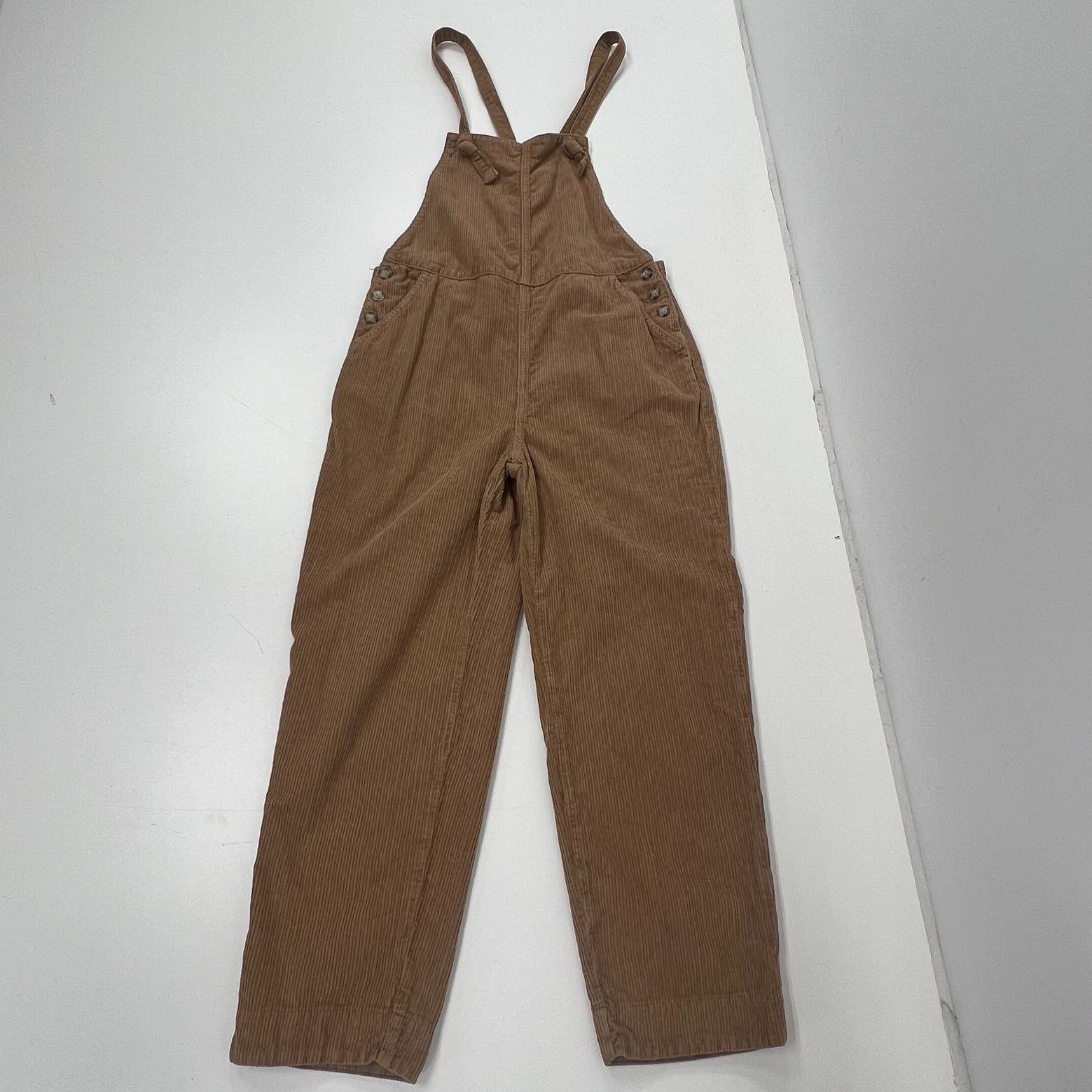 Faherty Overall Brown Corduroy Straight Leg Jumpsuit Casual Pinafore Medium
