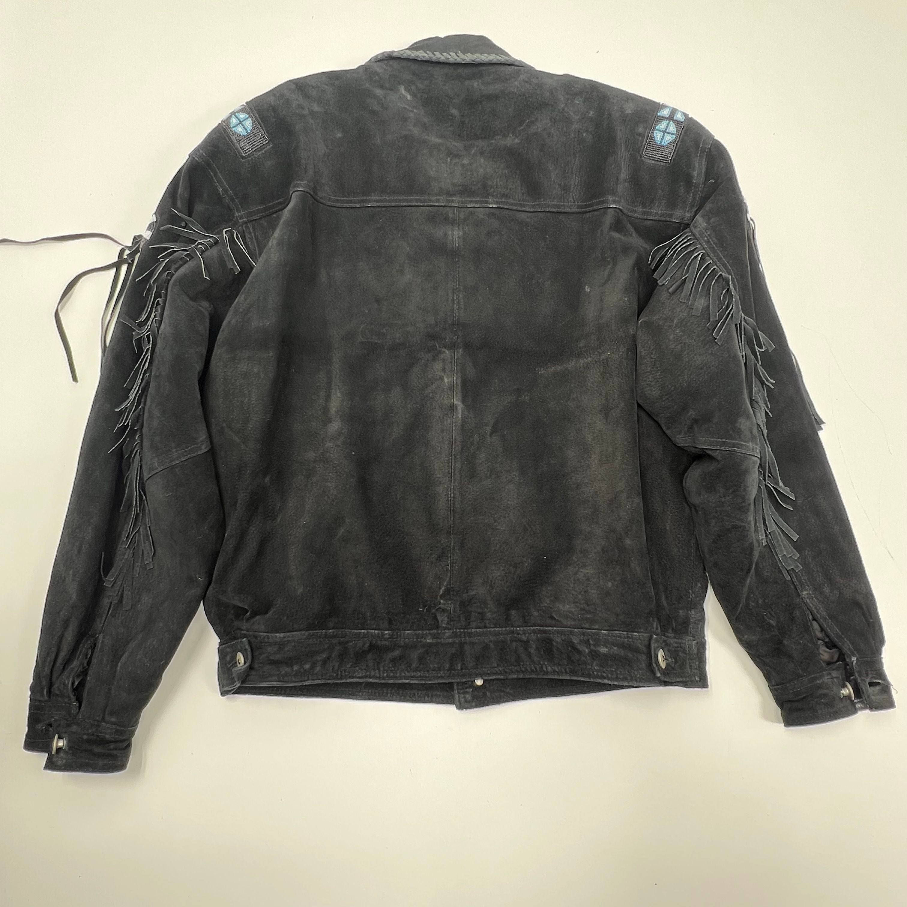 Vintage 90s Adler Suede Leather Beaded Fringe Western Jacket Sz M