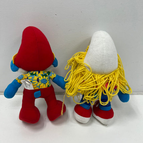 Vintage Smurfs Papa Smurf & Smurfette Plush Figure Toy Lot Wallace Berrie Style