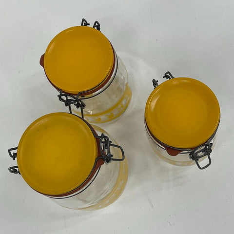 Vintage IAG Imperial Glass Canister Set 3pc Sugar Coffee Tea Yellow 1970s