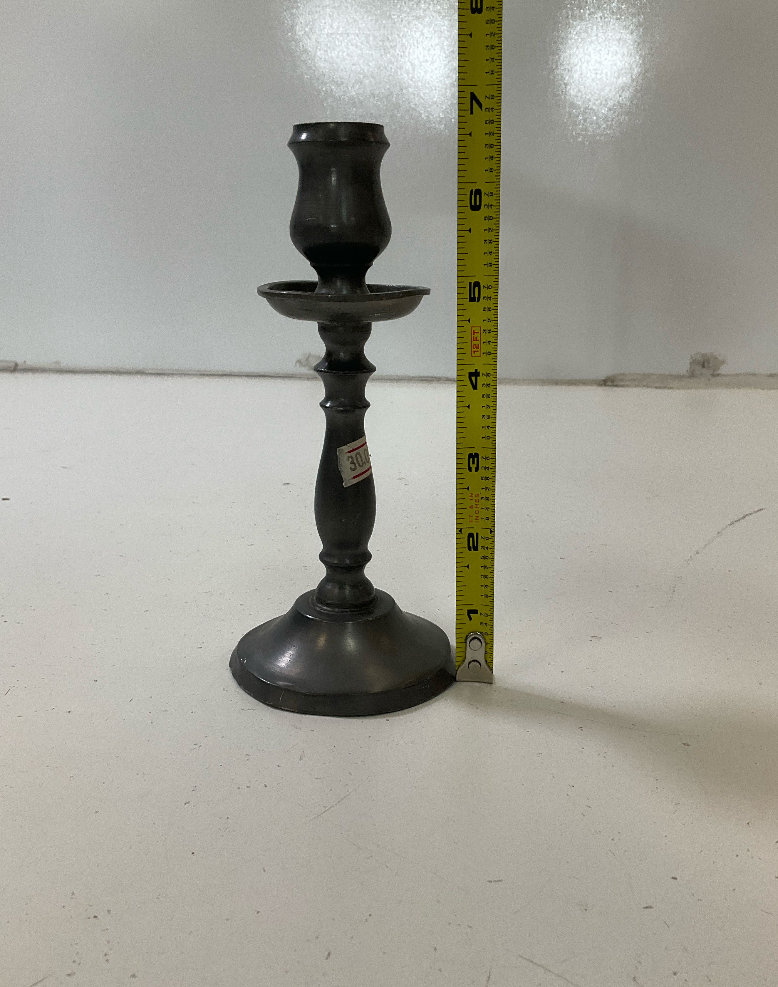 Vintage Pewter Single Candlestick Candle Holder Hallmarked Rustic Primitive Deco