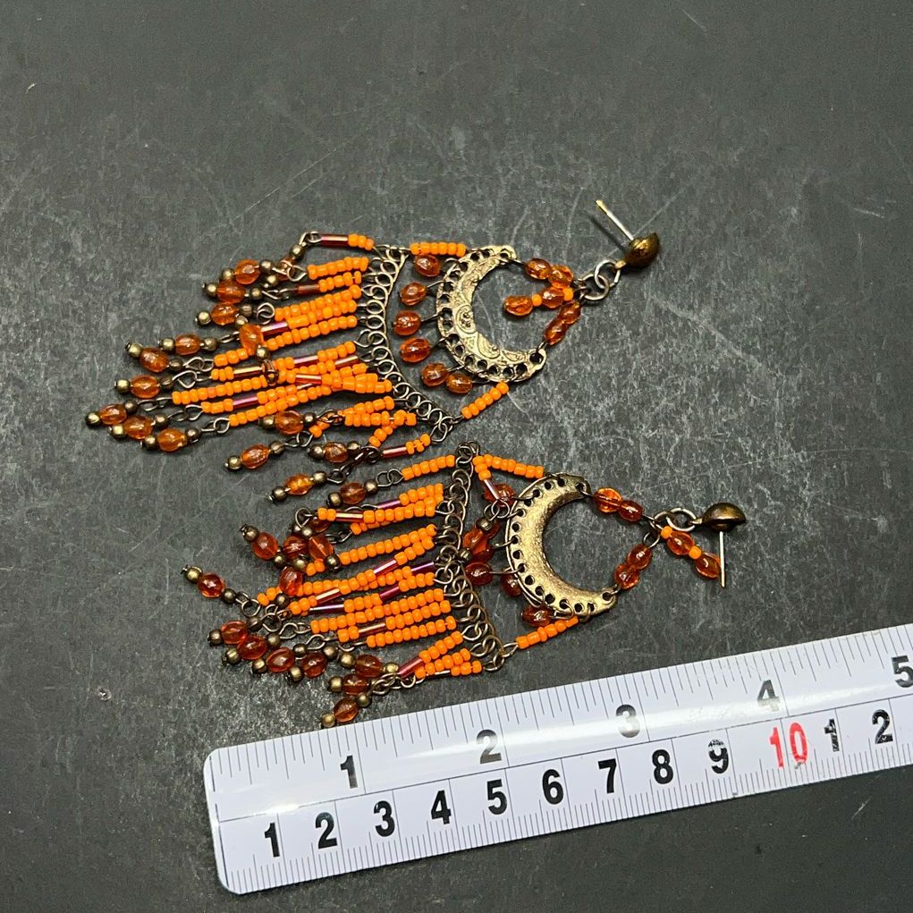 Orange Beaded Dangle Earrings
