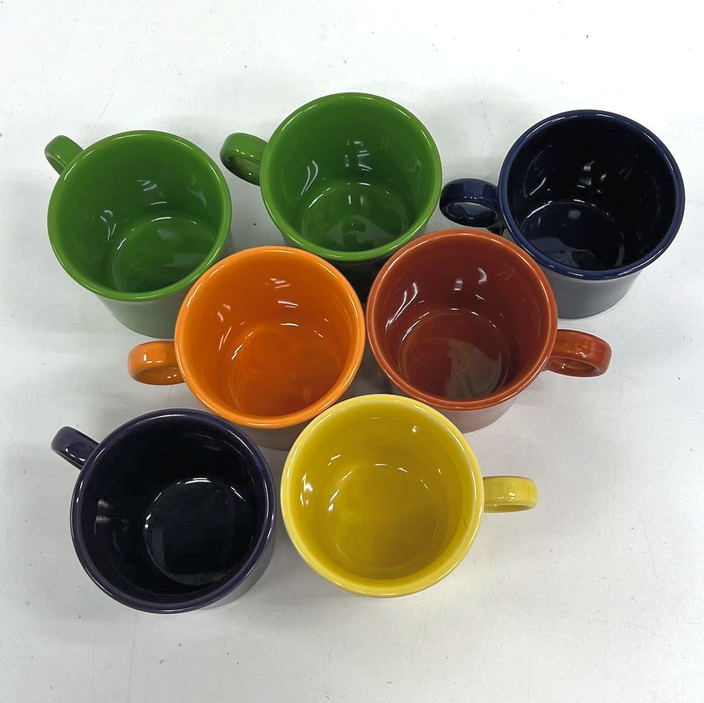 Fiesta Ring Handle Coffee Mugs Lot of 7 HLC USA Cobalt Green Yellow Orange
