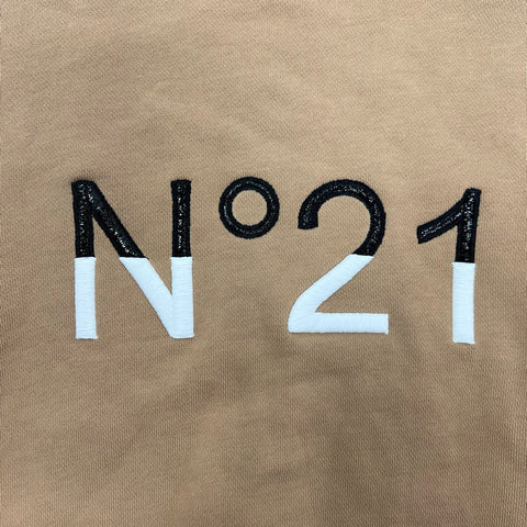 N°21 Tan Embroidered Logo Bell Sleeve Sweatshirt Pullover Women's Size 38