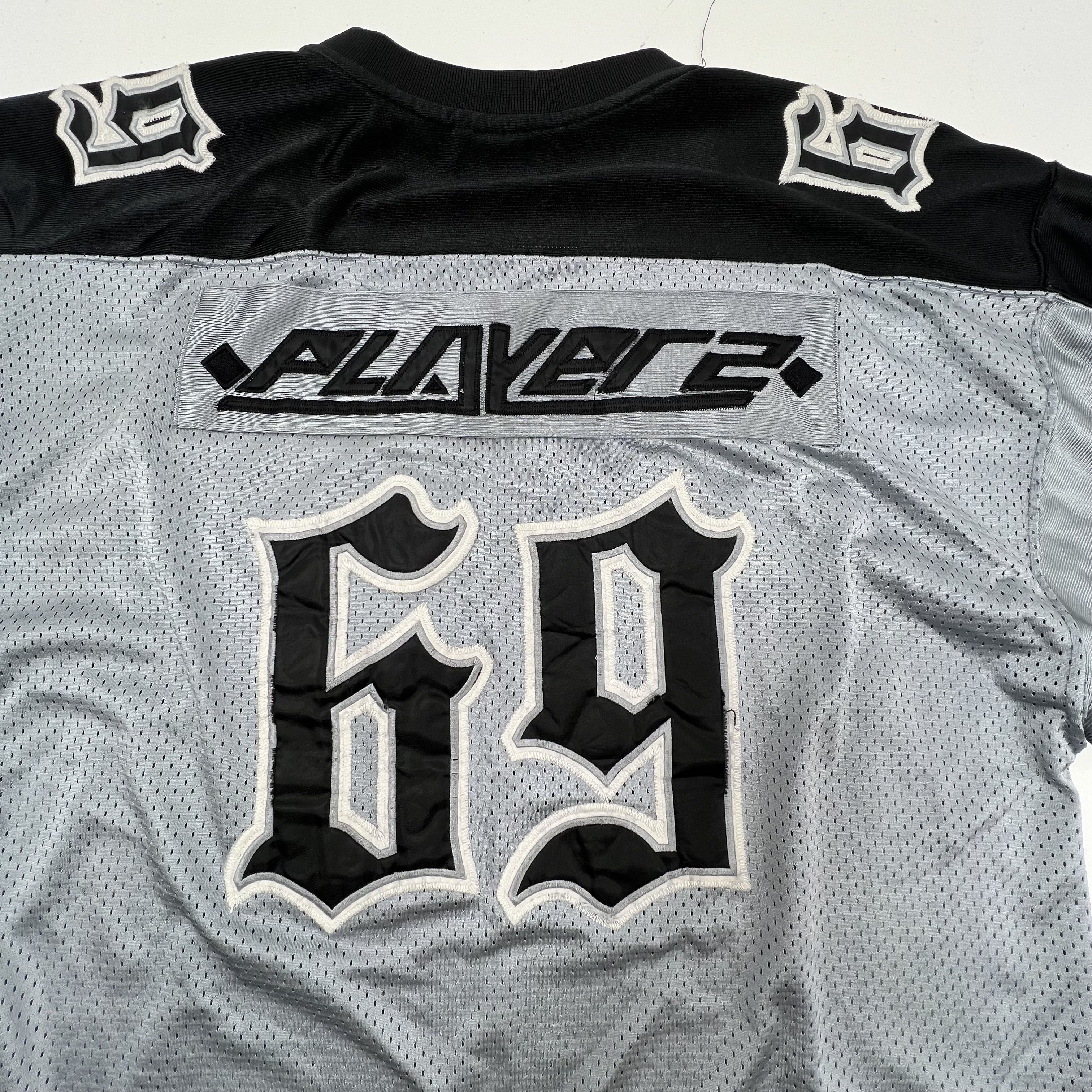 Playerz 69 Gray Black Vintage Y2K Embroidered Hip Hop Football Jersey Men's L