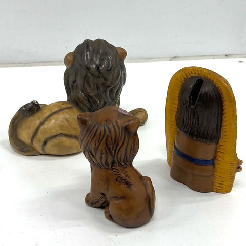 Vintage Ceramic Lion Figurines & Wall Plaque Lot of 3 Hand Painted 1970s