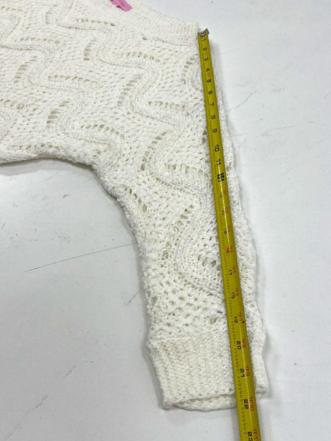 Lilly Pulitzer White Brenton Fringed Open Knit Sweater Women's Large