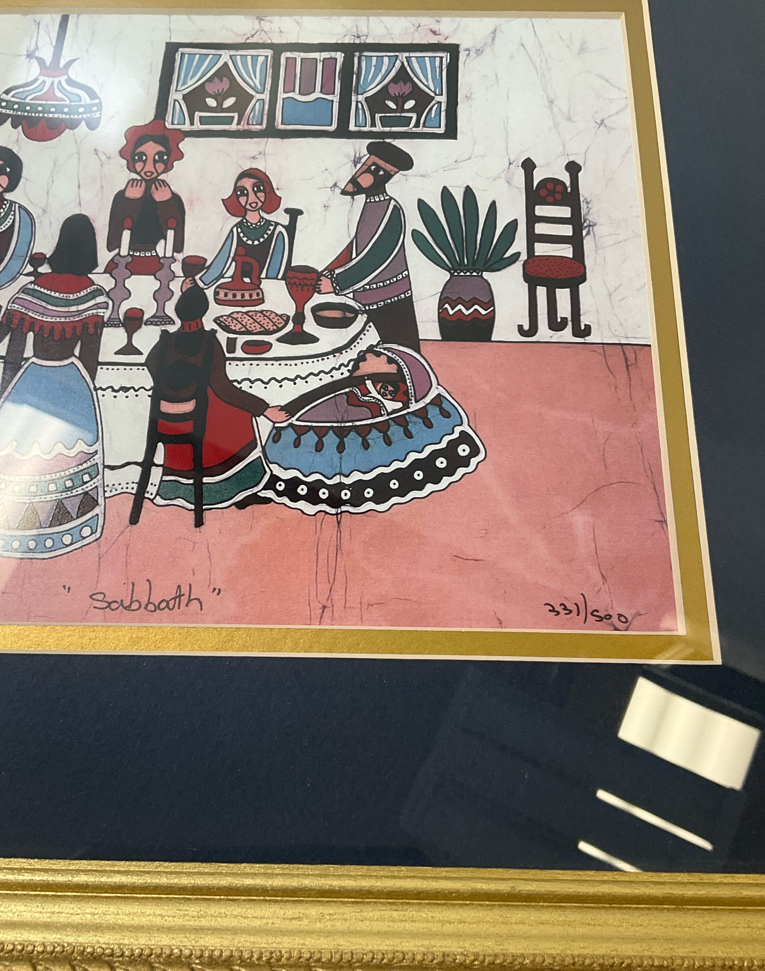 Amos Amit Batik Signed Print Sabbath Framed And Matted 331/500 Approx 13x16