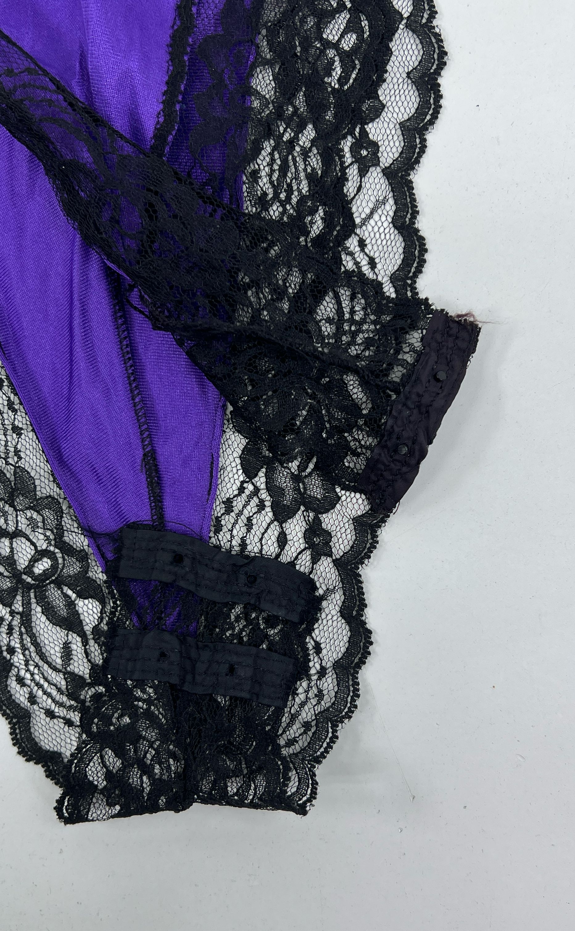 Vintage Women's Lady Cameo Purple & Black Lace Teddy Lingerie Bodysuit One Size