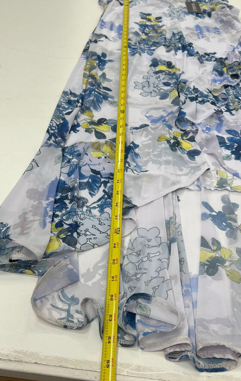 NWT Picadilly Blue Floral Mesh Ruffle High-Low Maxi Dress Women's Size S