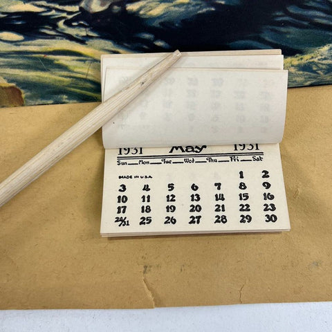 Vintage 1931 Brown & Bigelow Fishing Print w/ Calendar Angler Art 11.5x9.5"