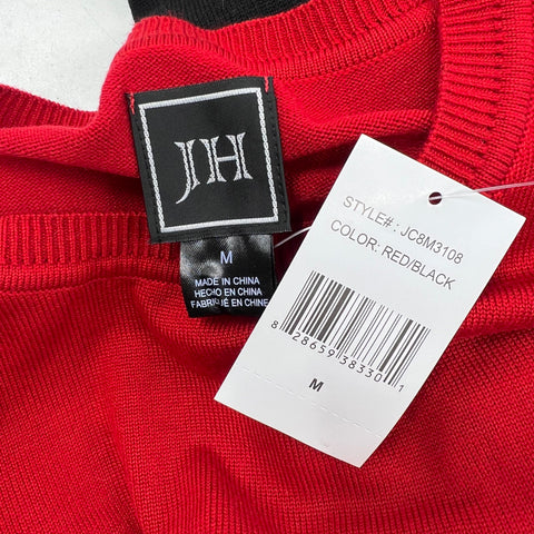 JHH Red Black Striped Colorblock Knit A-Line Sweater Dress Women's M NWT