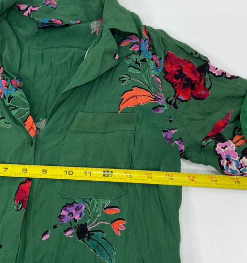 Maeve Anthropologie Green Floral Print Belted Midi Shirtdress Sz XS