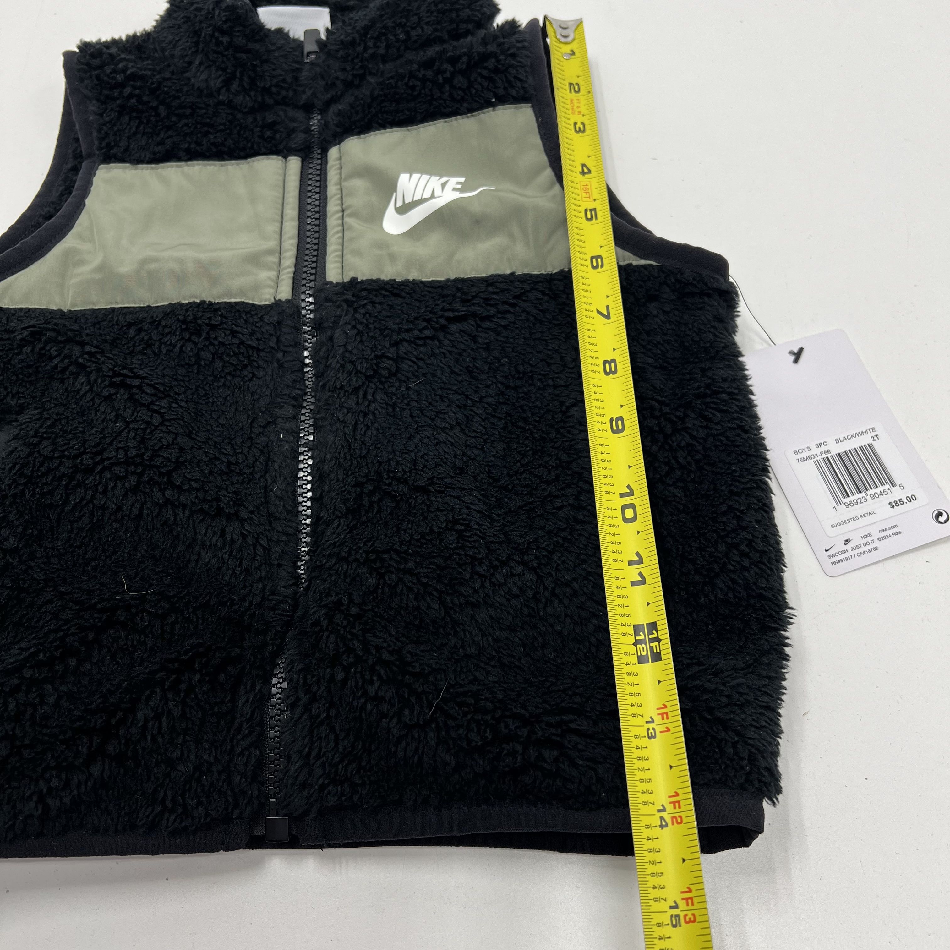 NWT Nike Black Fleece Zip Up Vest Size 2T