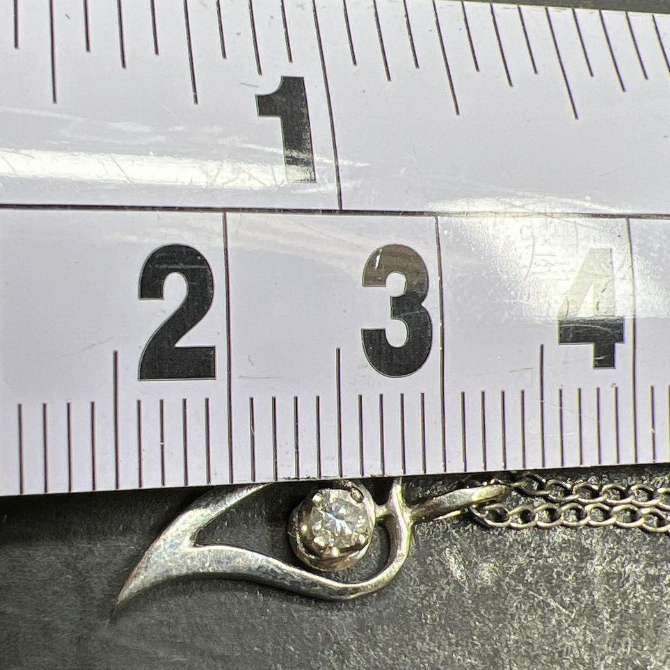14K White Gold Diamond Pendant on Sterling Silver Chain Necklace 1.48g