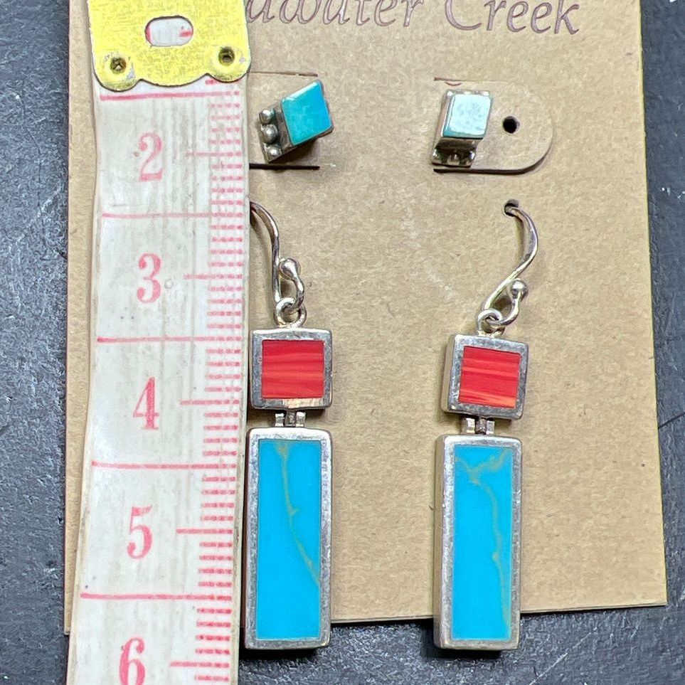 2 Pair Coldwater Creek Turquoise and Coral Earrings NWT