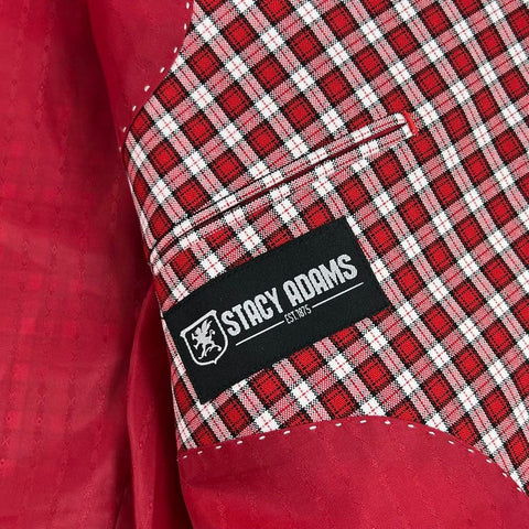 Stacy Adams Red White Plaid Check Two Button Sport Coat Blazer Men's 48L