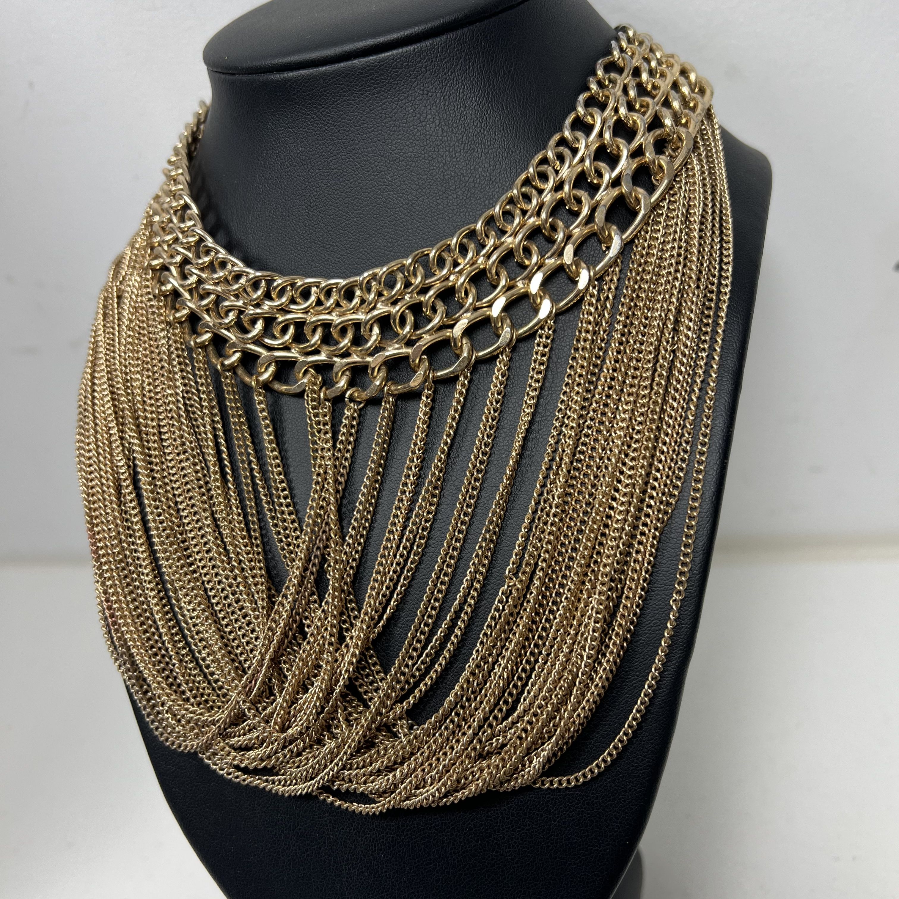 Steve Madden Gold Tone Cascading Chain Collar Choker Necklace