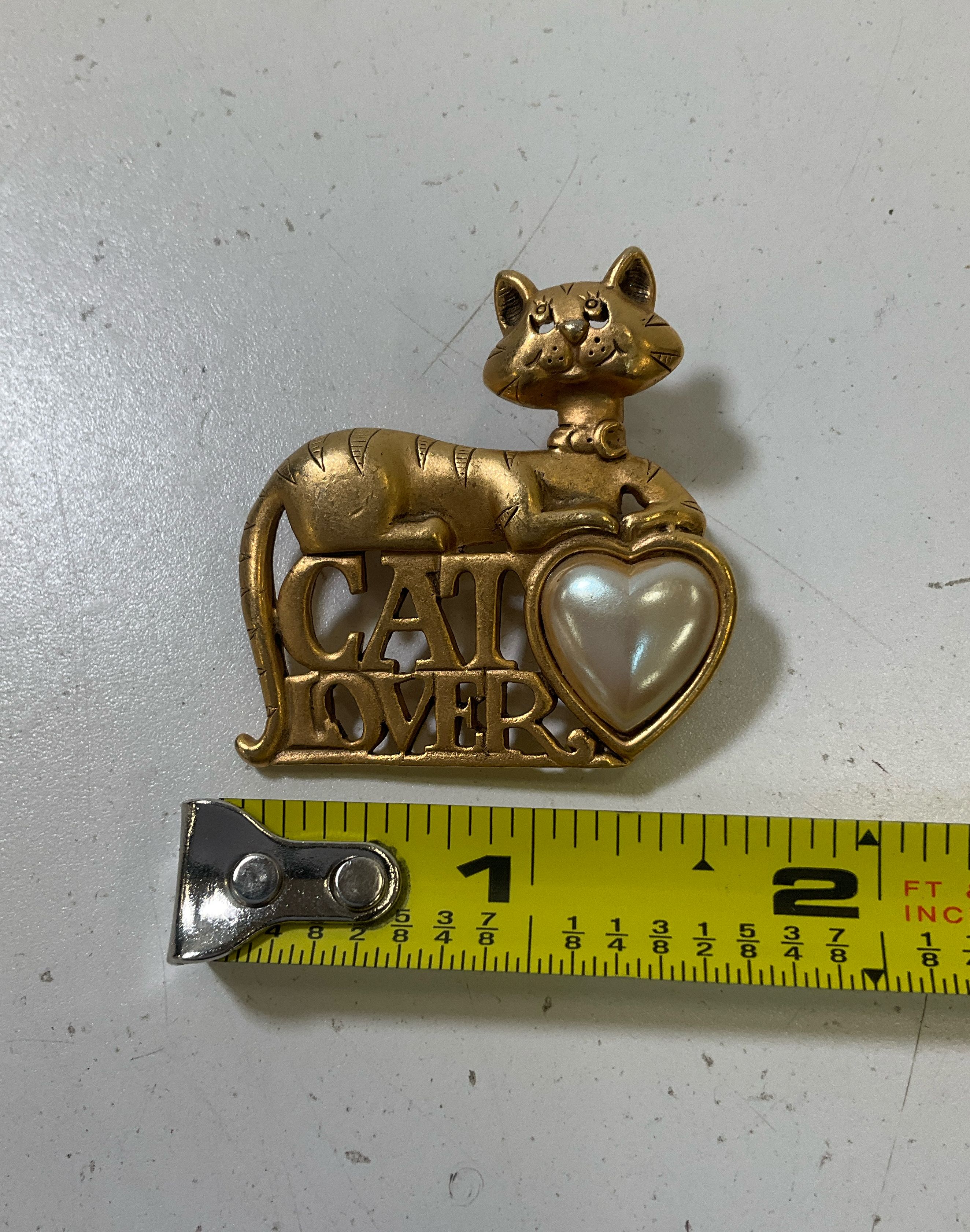 3 Vintage Cat Brooches JJ Dangling Yarn Gold Tone Doncraft Cat Lover & Ceramic