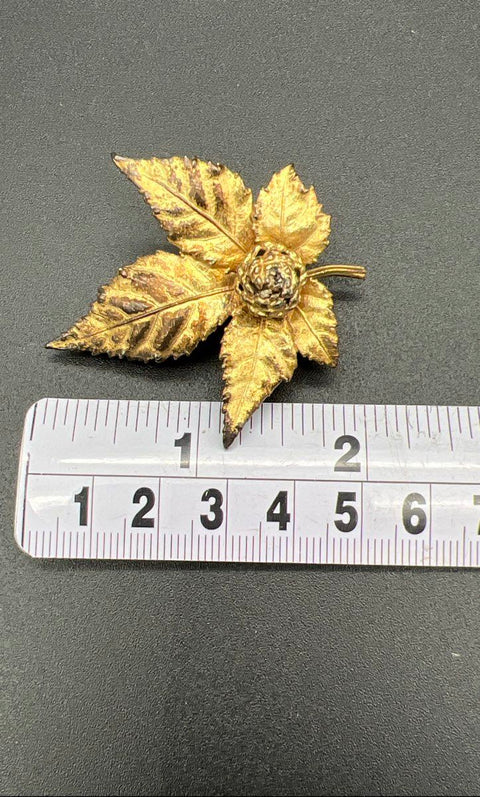 Flora Danica Copenhagen Gold Gilt Sterling Silver Leaf Brooch Earring Set