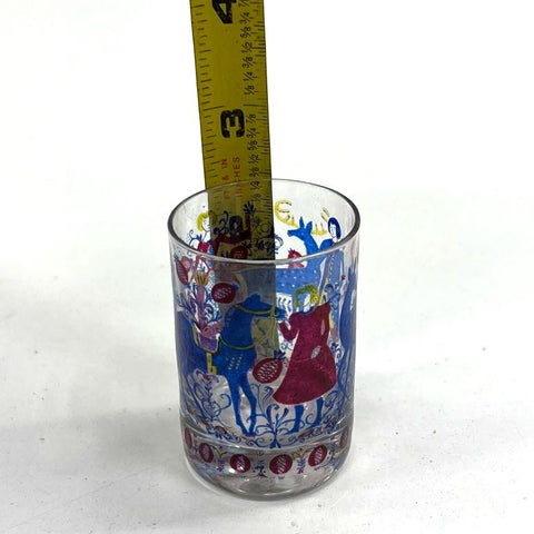 Alfred Taube Folk Art Rocks Glasses Set of 5 Red Blue Yellow Vintage MCM