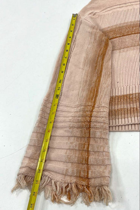 Free People So Low So High Beige Striped Ribbed Knit Bell Sleeve Sweater Womens