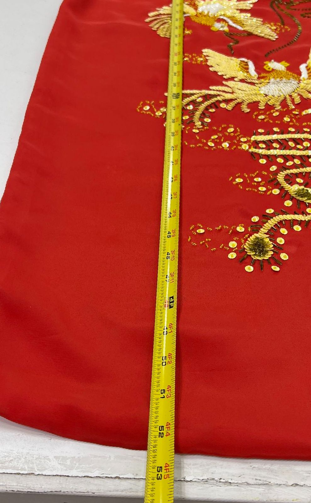 Vintage 60s Red Silk Cheongsam Qipao Dress Hand Beaded Phoenix Sz M