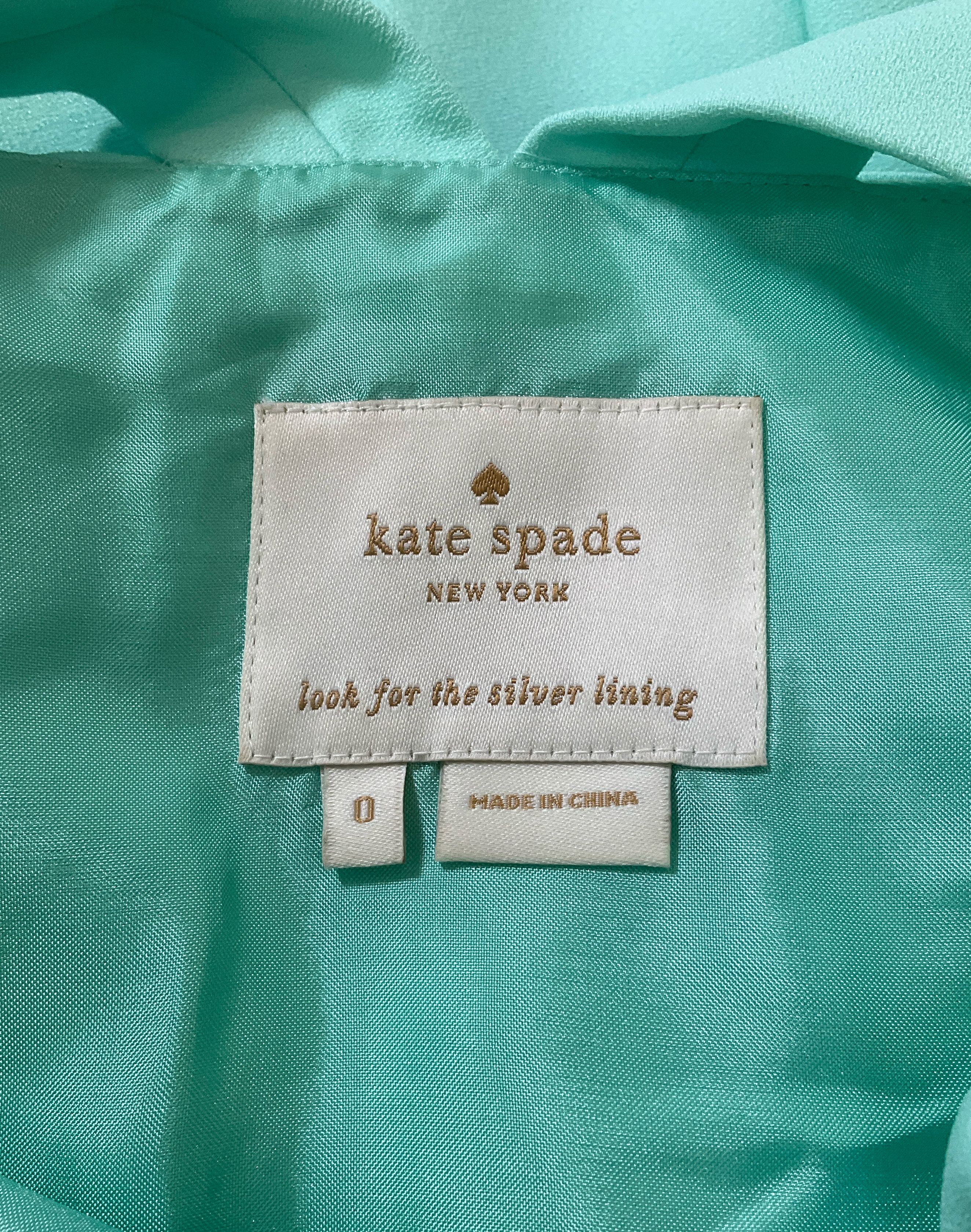 Kate Spade New York Mint Green Bow Back Dress Pleated Skirt Pockets Size 0