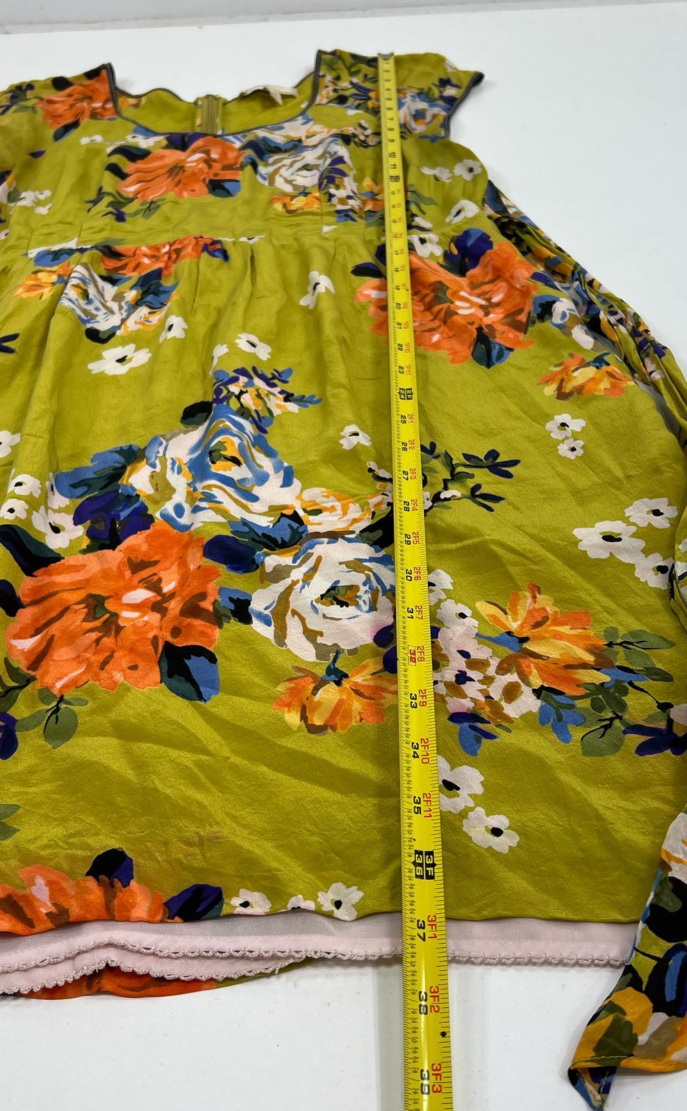 Women's Moulinette Soeurs Chartreuse Floral Silk Short Sleeve Dress - Size 14