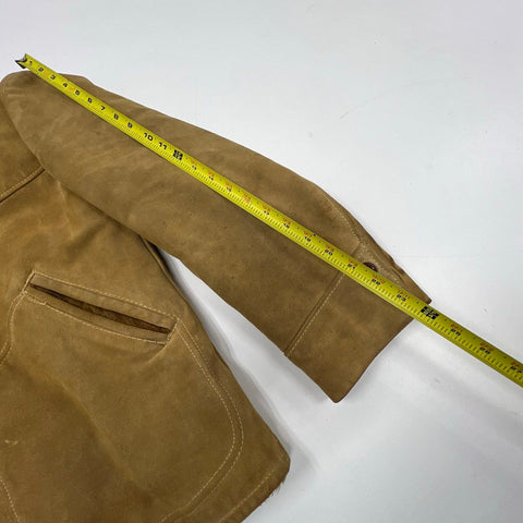 Vintage 70s Tan Suede Leather Sherpa Lined Jacket Coat Men's Sz 46 Chest