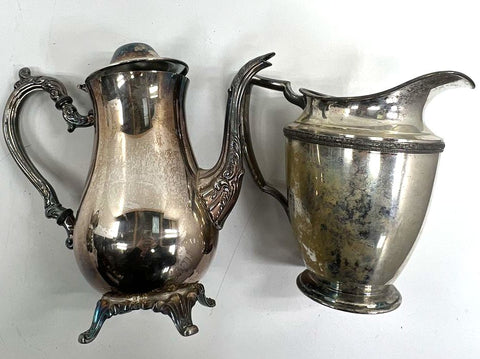 Universal Silver Plate Holloware Lot 7 Pcs Coffee Pot Creamers Sugar Bowls