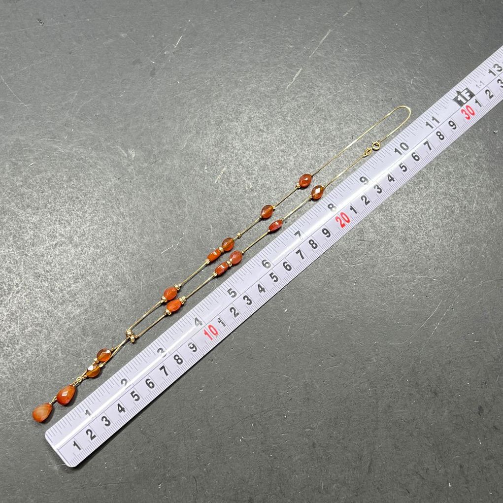 14K Yellow Gold Orange Beaded Y Drop Necklace 7.55g