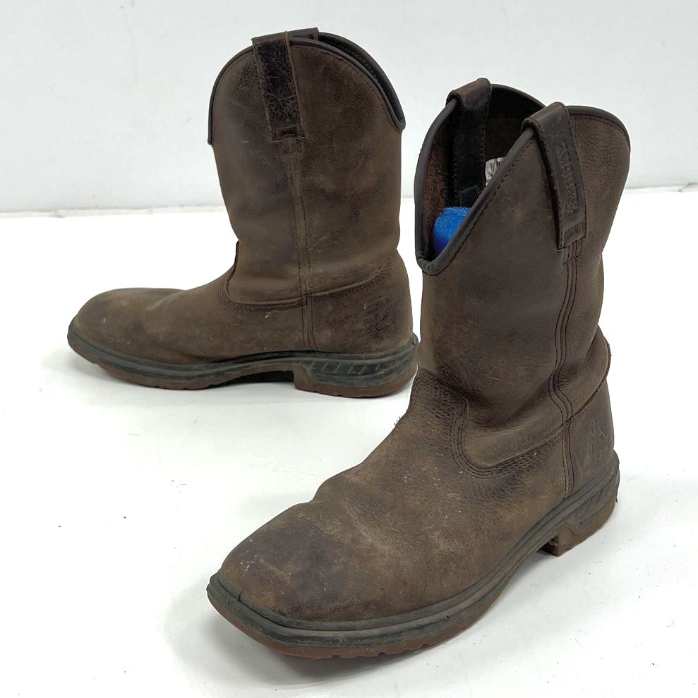 Men's Rocky Brown Genuine Leather Western Squared Toe Boots Size 9M