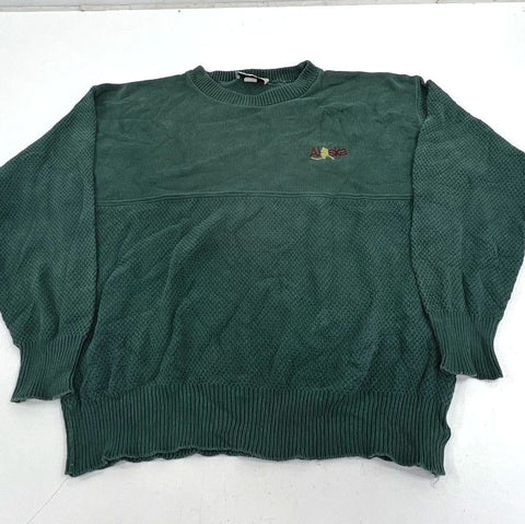 Vintage 90s Oneita Mens Waffle Knit Alaska Moose Sweater L Made in USA
