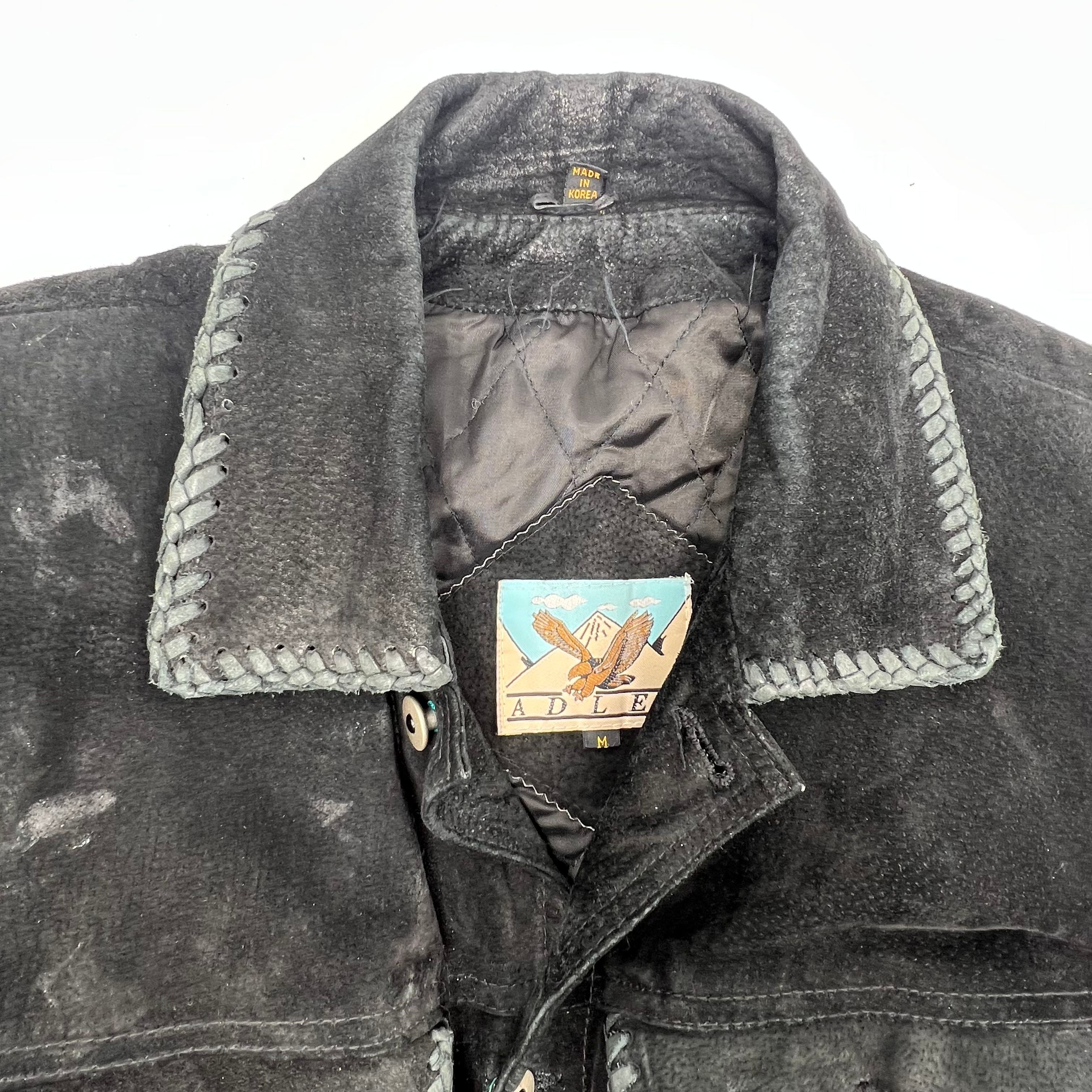 Vintage 90s Adler Suede Leather Beaded Fringe Western Jacket Sz M