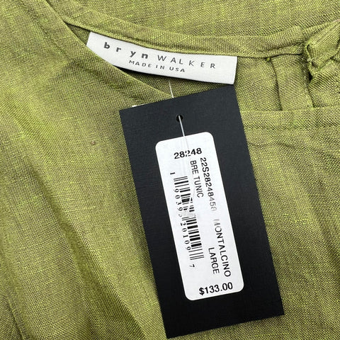 NWT Brynn Walker Olive Green 100% Linen Tunic A-Line Dress Made in USA Size L