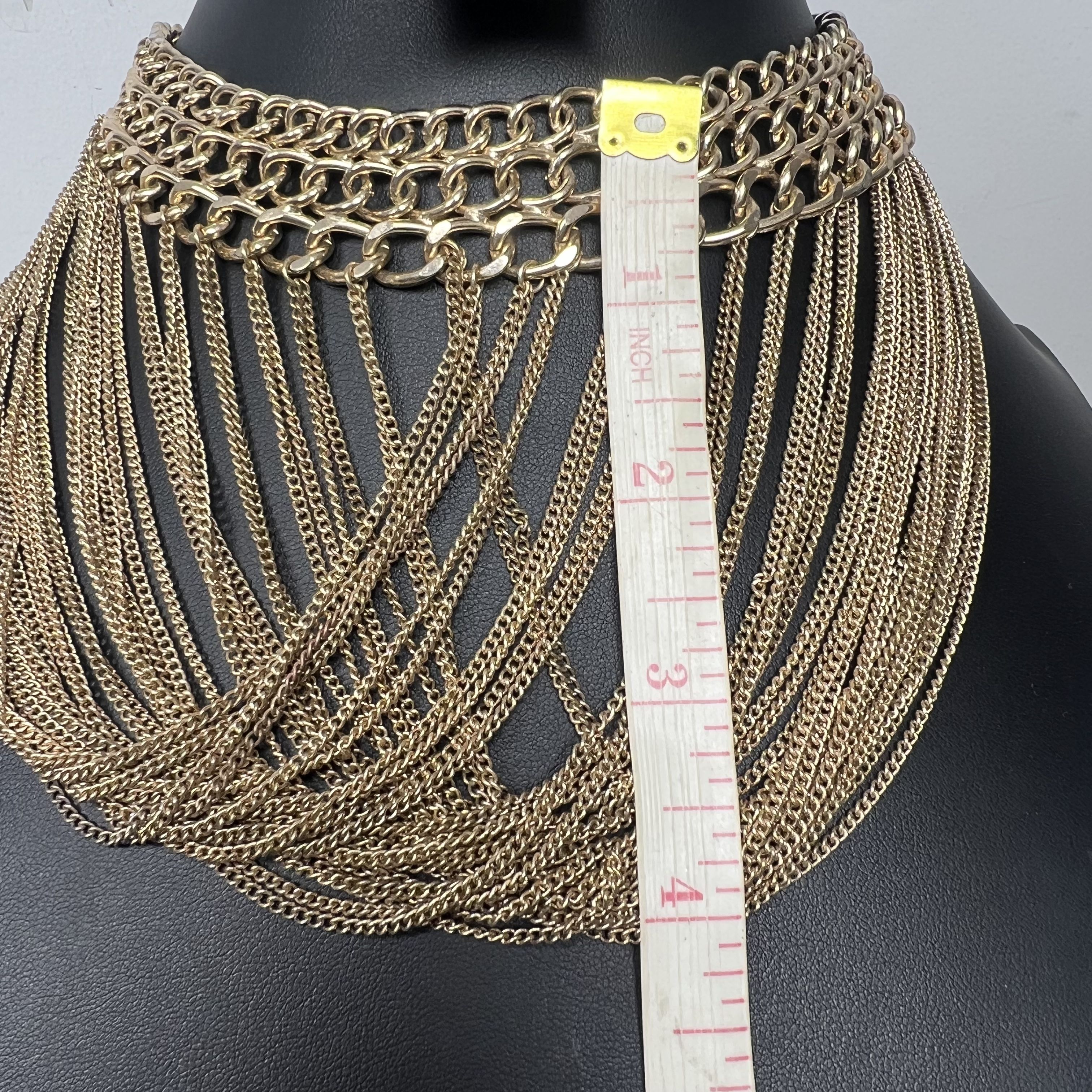 Steve Madden Gold Tone Cascading Chain Collar Choker Necklace