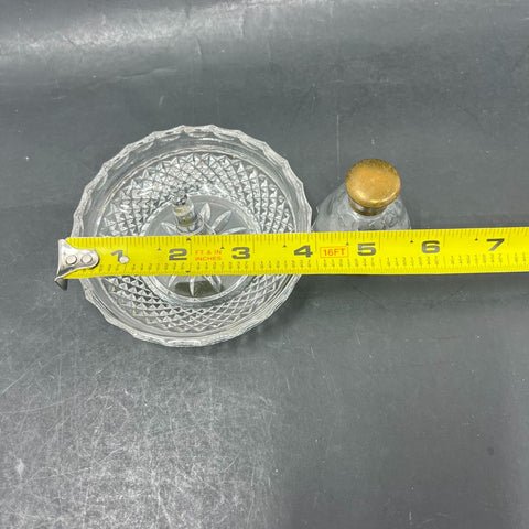 Vintage Mid-Century Pressed Glass Ring Holder & Perfume Bottle Vanity Set