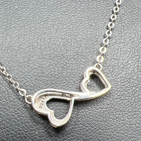 925 Sterling Silver Double Heart Diamond Accent Necklace 2.11g