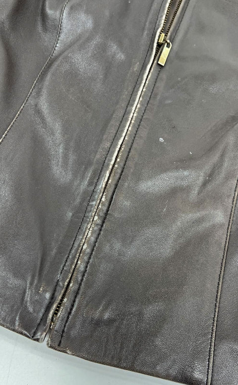 Sonoma Brown Lambskin Leather Full Zip Jacket Women's L