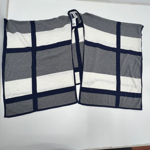 NWT Foxcroft Gray Blue Colorblock Windowpane Knit Wool Blend Shawl Poncho Women