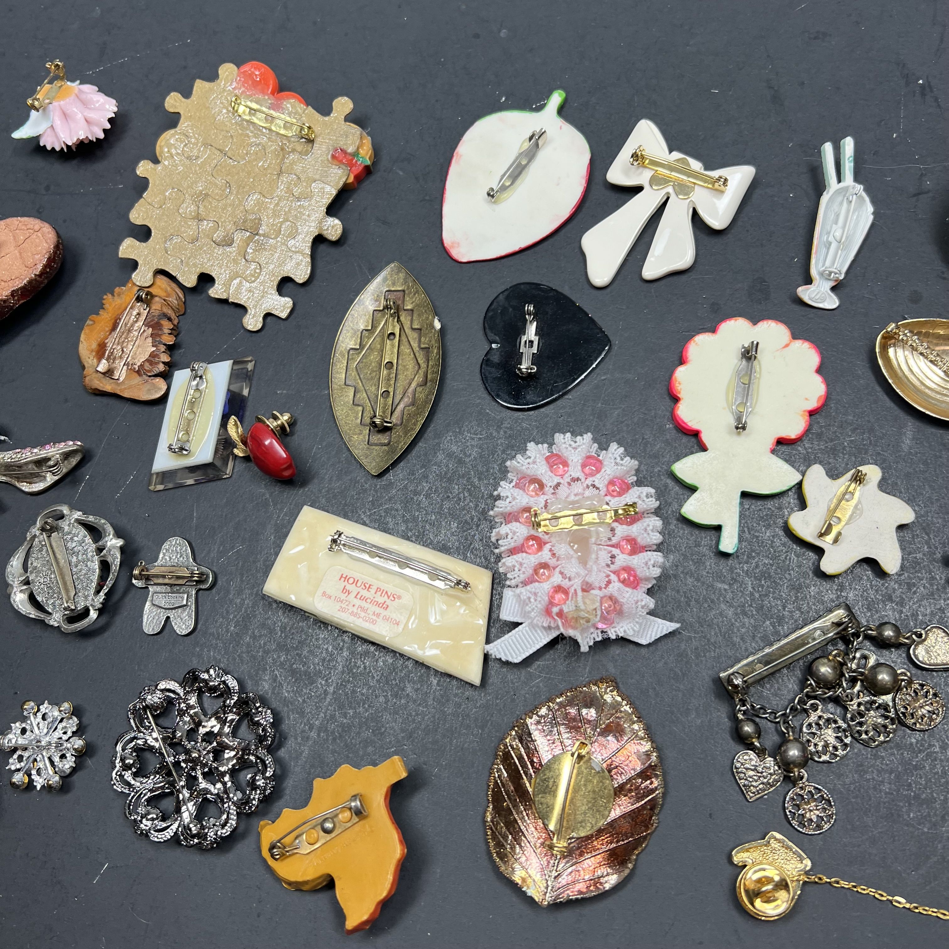 Assorted Styles Brooches Pins Scarf Clips Gold Silver Tone Sock Monkey Food Bow