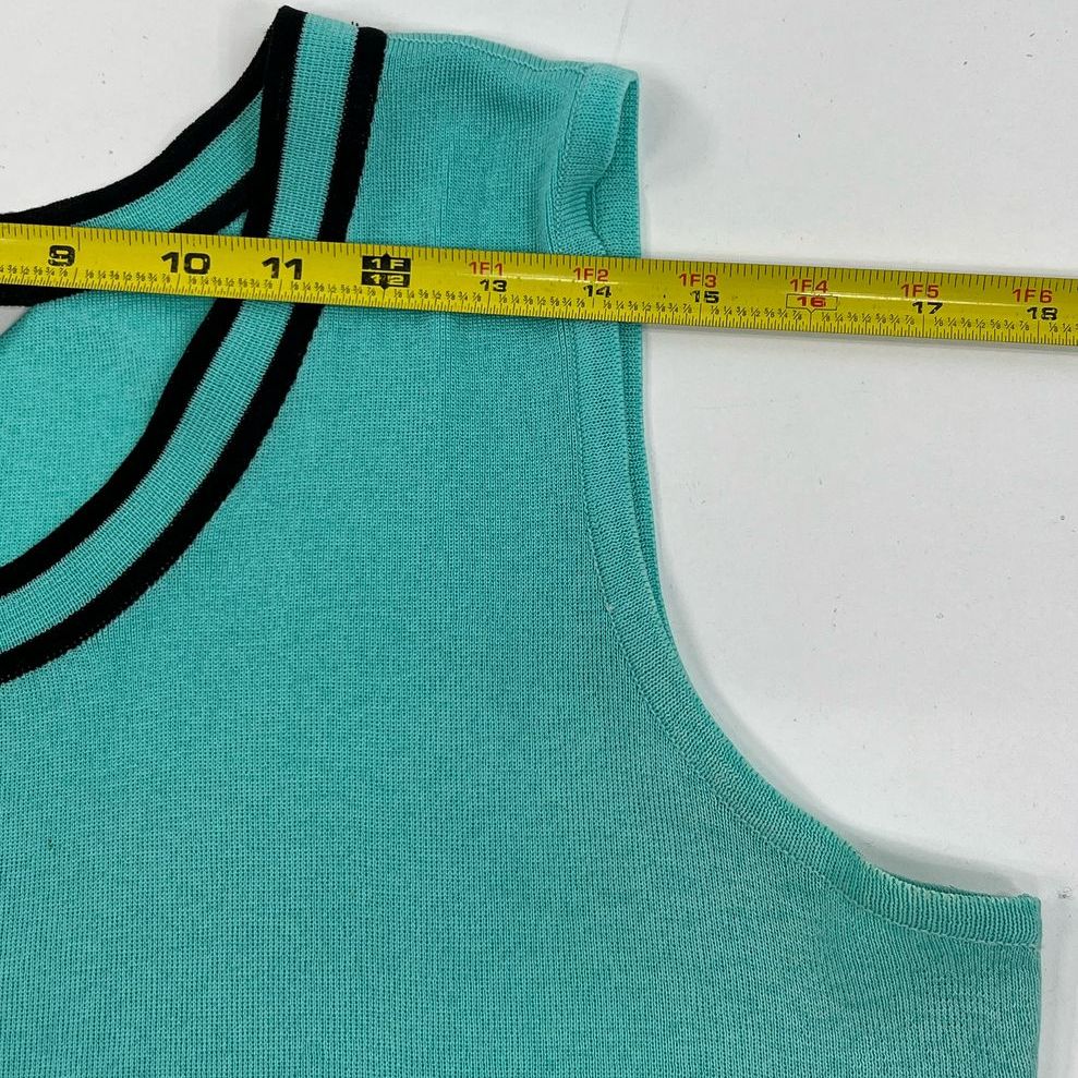 Women's Ming Wang Teal Knit Black Accent Tank Top 100% Acrylic - Size Large